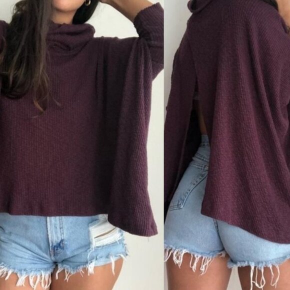 Free People Open Back Purple Turtleneck Cowl Sweater Oversized Size Small Boho S - Picture 2 of 16